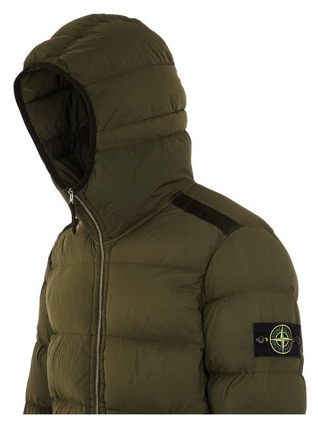 Seamless Logo Nylon Hooded Down Jacket Olive - STONE ISLAND - BALAAN 5