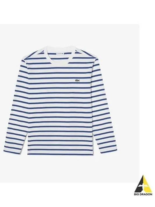 Men s Long Sleeve Striped T Shirt Blue - LACOSTE - BALAAN 1