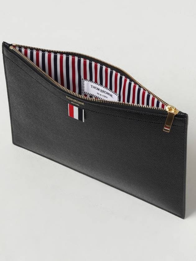 Pebble Grain Three Stripes Zipper Small Clutch Bag Black - THOM BROWNE - BALAAN 5