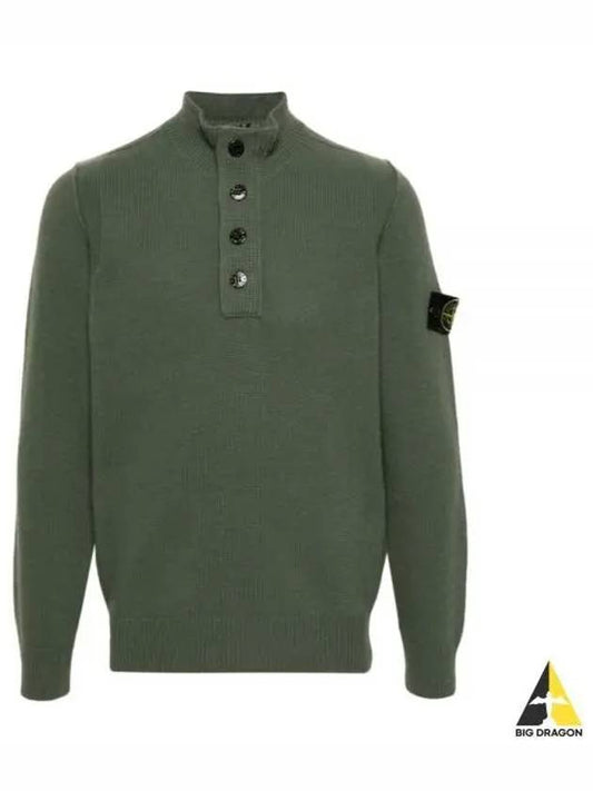 Wappen Patch Half Button Lambswool Knit Top Musk Green - STONE ISLAND - BALAAN 2