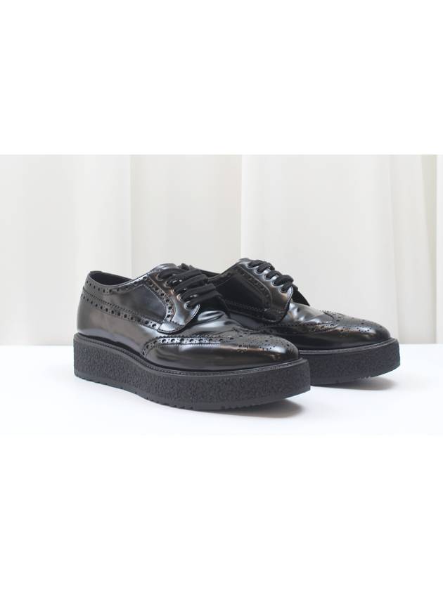 Brushed Leather Wingtip Derby Shoes Black 2EG015 - PRADA - BALAAN 3