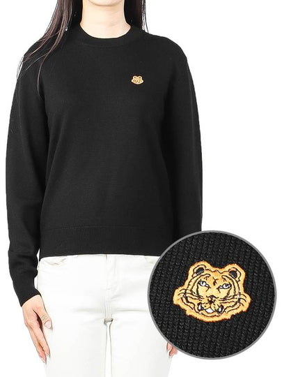 Tiger Logo Patch Wool Knit Top Black - KENZO - BALAAN 2