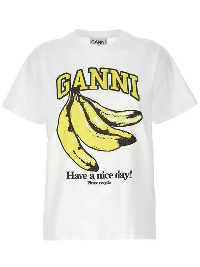 Basic Jersey Banana Relaxed Short Sleeve T-Shirt White - GANNI - BALAAN 2