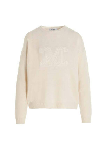 Aster M logo cashmere knit top ivory - MAX MARA - BALAAN.