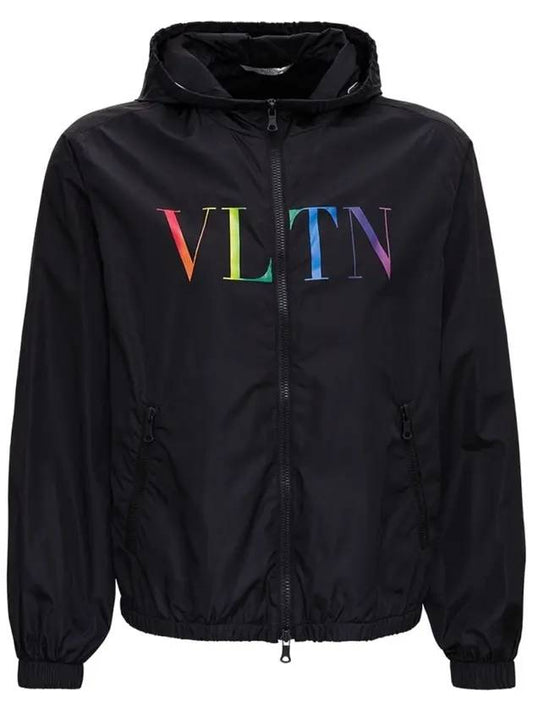 Rainbow VLTN Logo Hooded Jacket Black - VALENTINO - BALAAN 1