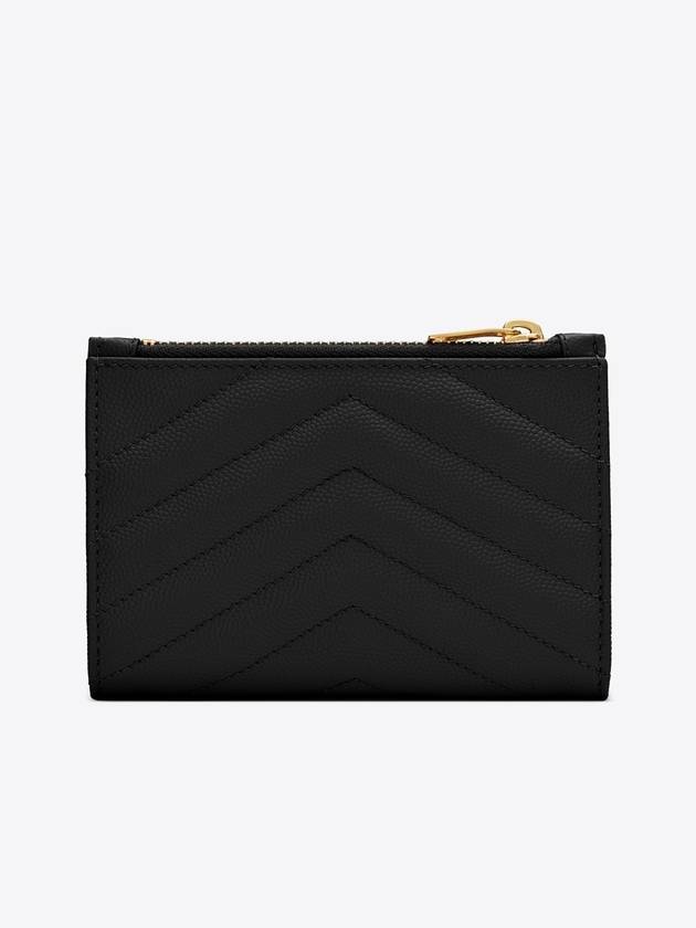 Grain Leather Quilted Stitch Card Wallet Black - SAINT LAURENT - BALAAN 8