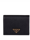 Gold Hardware Triangle Logo Saffiano Half Wallet Black - PRADA - BALAAN 2