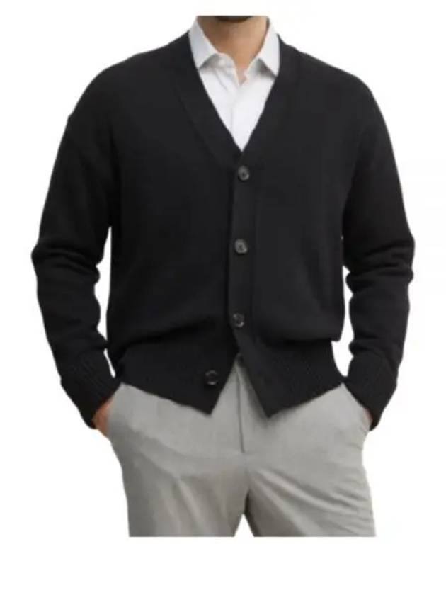 V-Neck Relaxed Fit Cardigan Black - HUGO BOSS - BALAAN 2