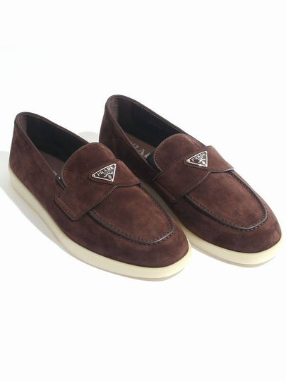 Triangle Logo Suede Loafers Dark Brown - PRADA - BALAAN 2