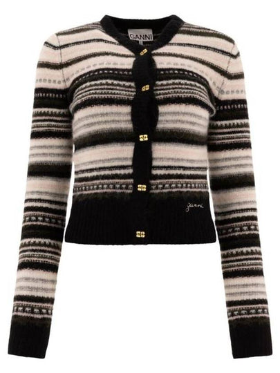 Logo Stripe Wool Cardigan Black - GANNI - BALAAN 2