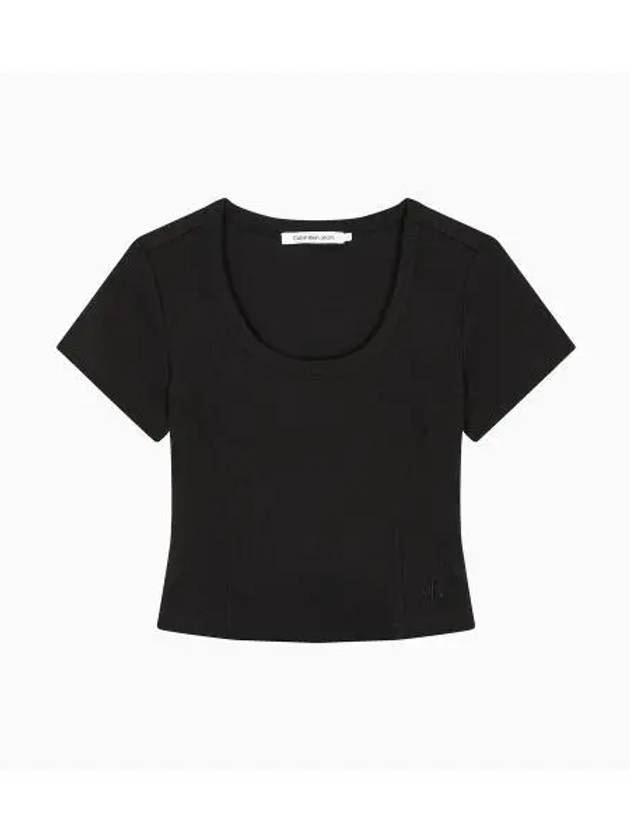 Open Back Rib Crop Short Sleeve T-Shirt Black - CALVIN KLEIN - BALAAN 2