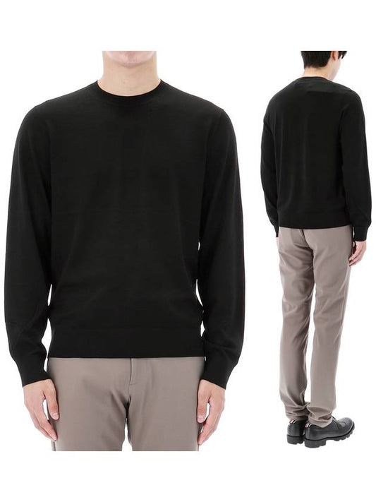 Crew Neck Wool Knit Top Black - THEORY - BALAAN.