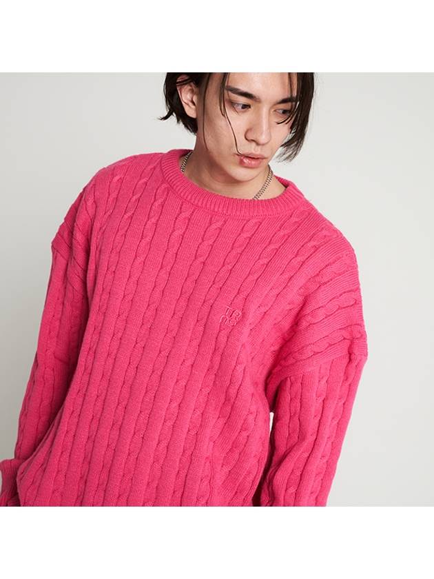 Twisted Embroidery Over Fit Round Knitwear pink - TENER - BALAAN 1