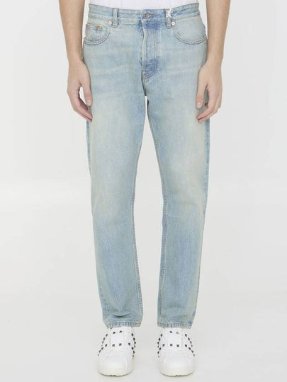 Men's Embossed Logo Signature Denim Jeans Blue - VALENTINO - BALAAN 2