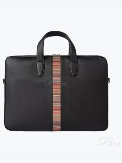 Signature Striped Leather Briefcase Black - PAUL SMITH - BALAAN 2