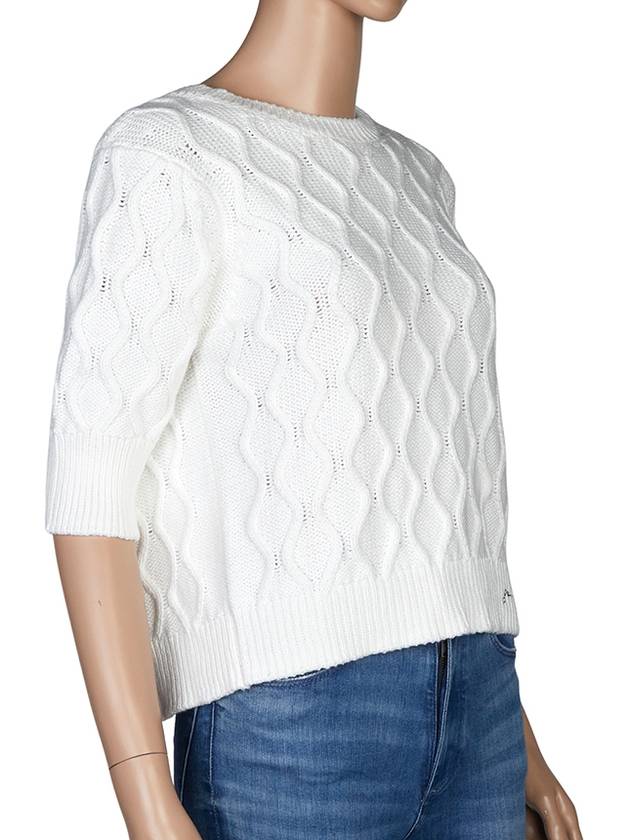 Cable Open Back Cotton Knit Top White - GANNI - BALAAN 4