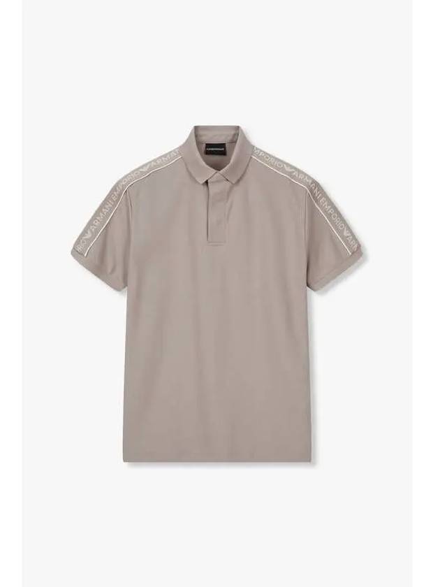 Men s Logo Line Shoulder Polo Shirt Dark Beige - EMPORIO ARMANI - BALAAN 1