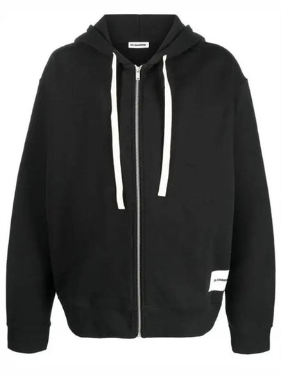 Logo Patch Drawstring Cotton Zip-up Hoodie Black - JIL SANDER - BALAAN 2