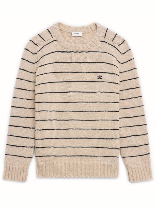 Striped Triomphe Embroidery Wool Knit Top Vanilla - CELINE - BALAAN 2