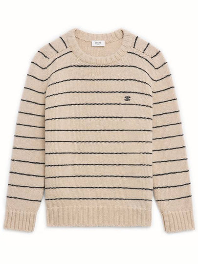 Striped Triomphe Embroidery Wool Knit Top Vanilla - CELINE - BALAAN 2