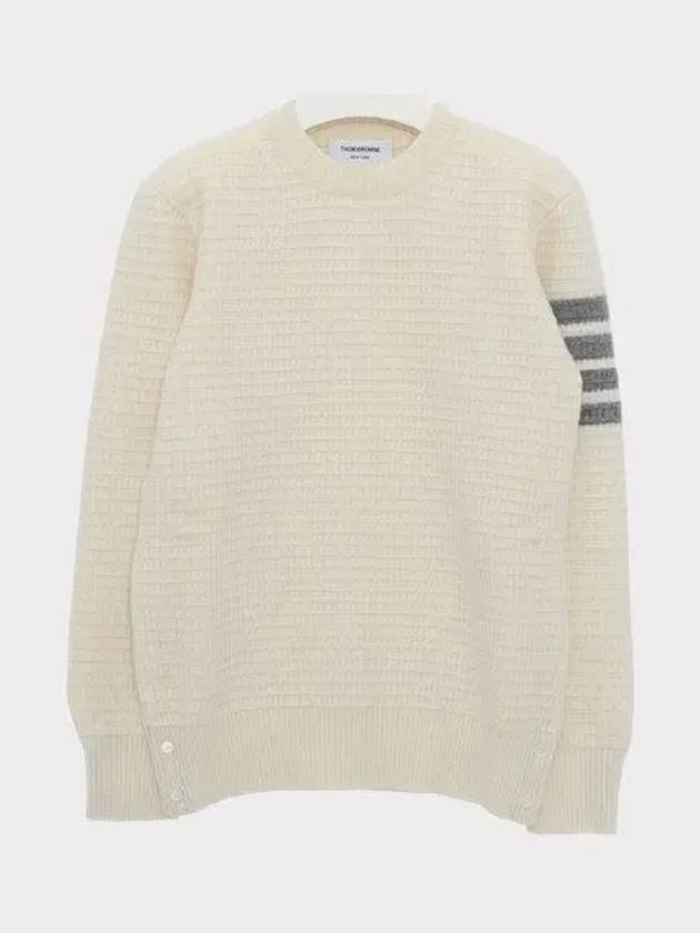 Women's 4 Bar Stripe Cashmere Pullover Knit Top White - THOM BROWNE - BALAAN 2