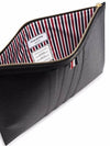 Logo Striped Pebbled Leather Clutch Bag Black - THOM BROWNE - BALAAN 6