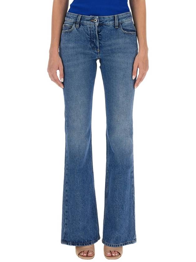 Women's Logo Patch Cotton Flare Jeans Blue - OFF WHITE - BALAAN 2