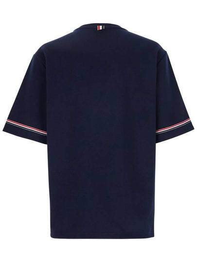 Blue Crewneck T-Shirt With Rwb Detail On Neck And Sleeve In Cotton Man - THOM BROWNE - BALAAN 2