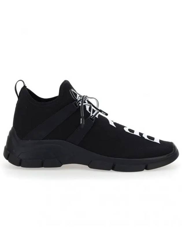 Men's Logo Knit Low Top Sneakers Black - PRADA - BALAAN.