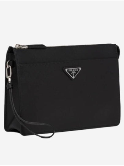 Triangle Logo Saffiano Leather Clutch Bag Black - PRADA - BALAAN 2