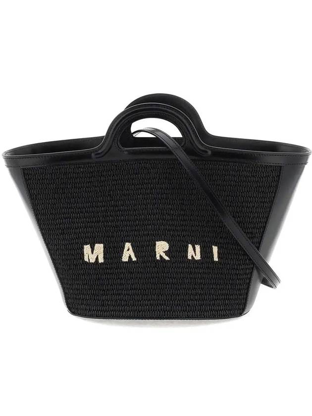 Leather Raffia Tropicalia Tote Bag Black - MARNI - BALAAN 2