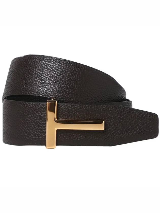 T Buckle Reversible Leather Belt Black Brown - TOM FORD - BALAAN 3