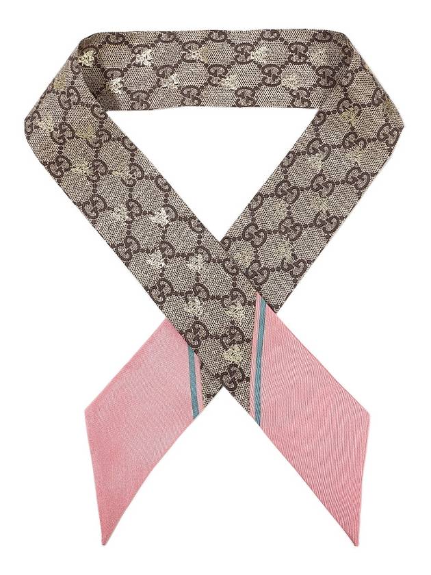 GG Bee Motif Silk Neck Bow Scarf Beige Pink - GUCCI - BALAAN 2