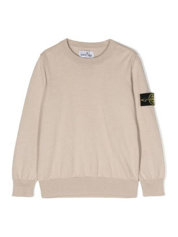 Kids Crew Neck Organic Soft Cotton Knit Top Beige - STONE ISLAND - BALAAN 1