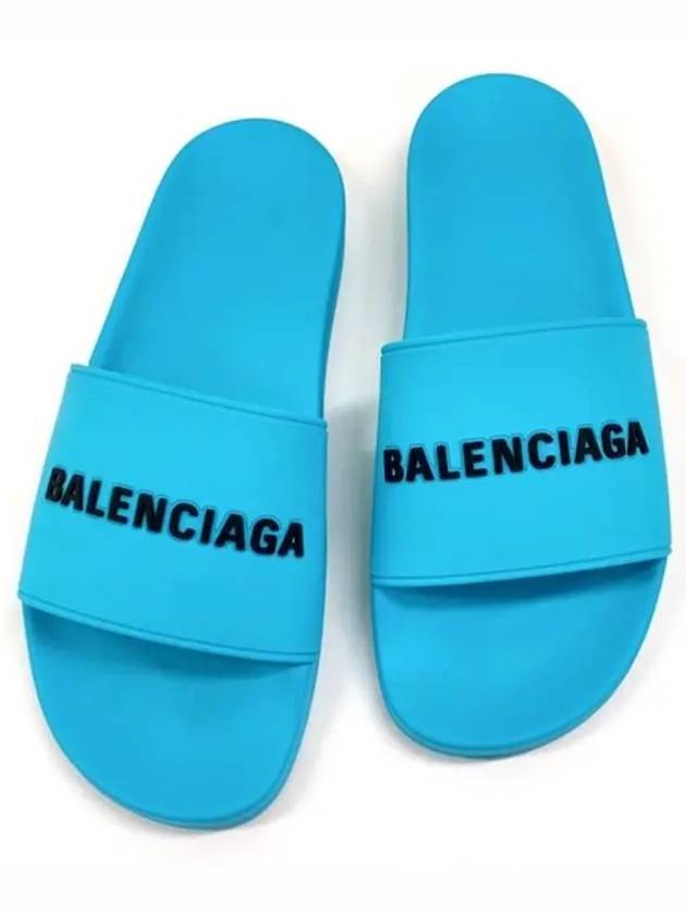 Men's Logo Full Slippers Blue - BALENCIAGA - BALAAN 7