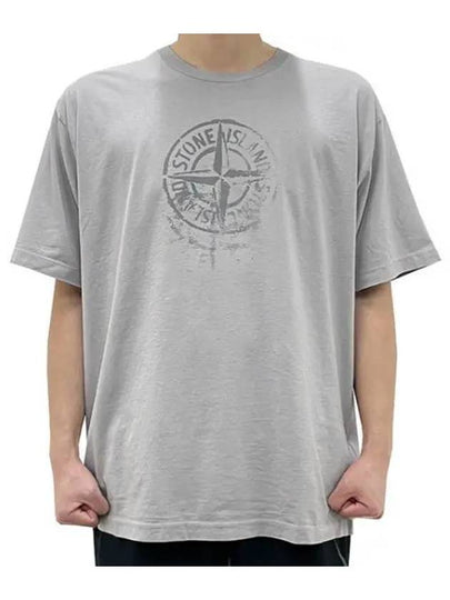 Men's Logo Print Crew Neck Short Sleeve T-Shirt Grey - STONE ISLAND - BALAAN 2