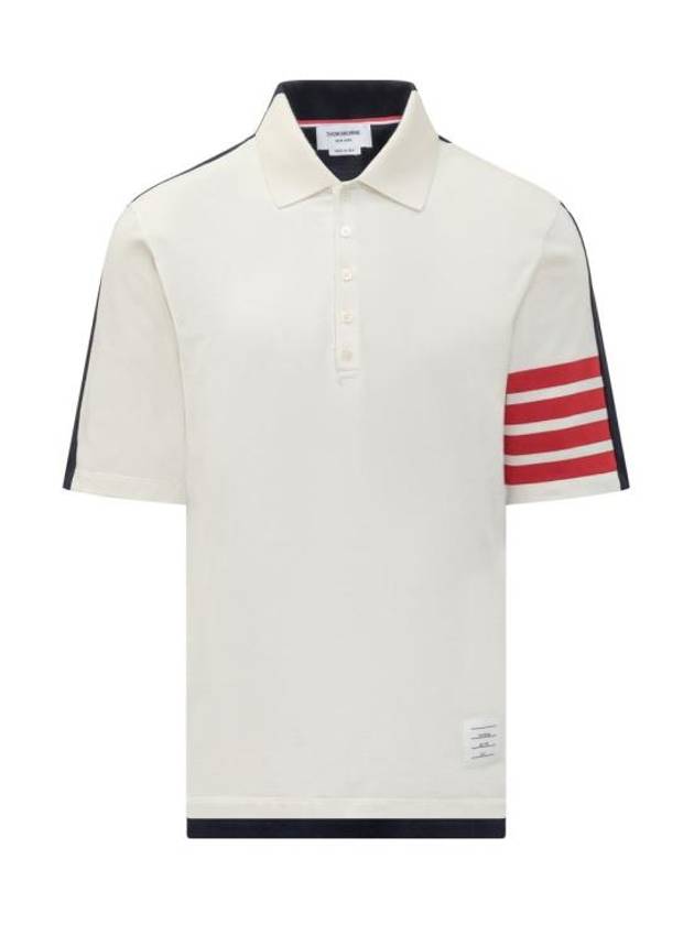 Color Block Cotton Jersey Polo Shirt White White - THOM BROWNE - BALAAN 1