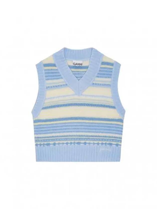 Striped Soft Wool Gilet Vest Light Blue - GANNI - BALAAN 2