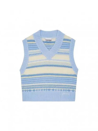 Striped Soft Wool Gilet Vest Light Blue - GANNI - BALAAN 2