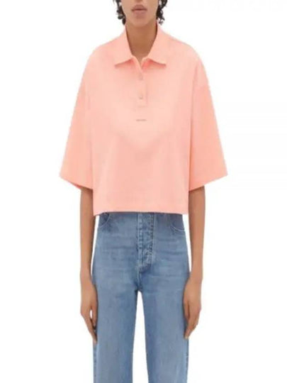 Cropped Cotton Piquet Polo Shirt Pink - BOTTEGA VENETA - BALAAN 2