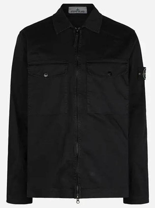 Organic Stretch Cotton Satin Long Sleeve Shirt Black - STONE ISLAND - BALAAN 2