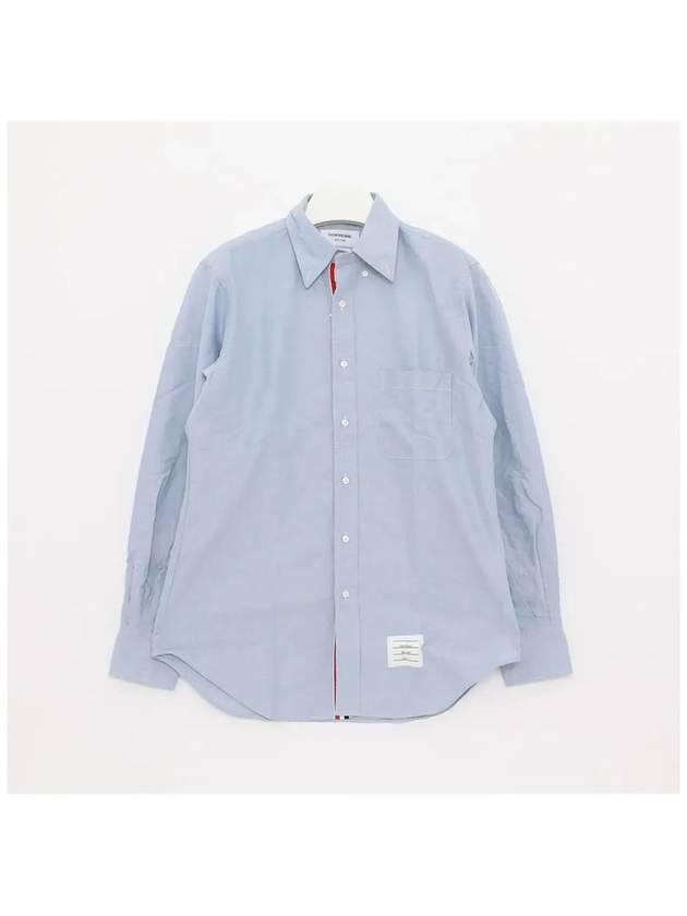 Men's Logo Patch Classic Cotton Long-Sleeved Shirt White Light Blue - THOM BROWNE - BALAAN 3