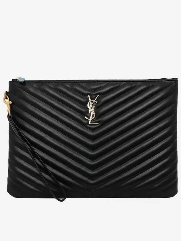 Gold Monogram Matelasse Clutch Bag Black - SAINT LAURENT - BALAAN 3