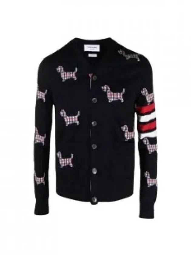 Hector 4 Bar V Neck Wool Cardigan Navy - THOM BROWNE - BALAAN 2