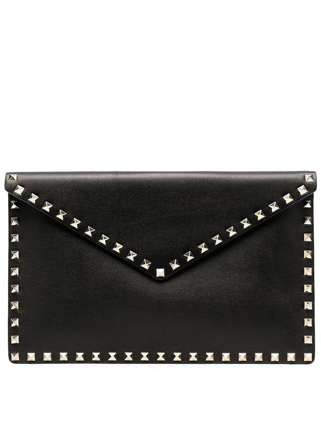 Rockstud Envelope Clutch Bag Black - VALENTINO - BALAAN 3