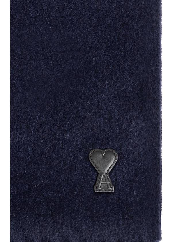 Heart Patch Wool Muffler Scarf Navy Unisex - AMI - BALAAN 6