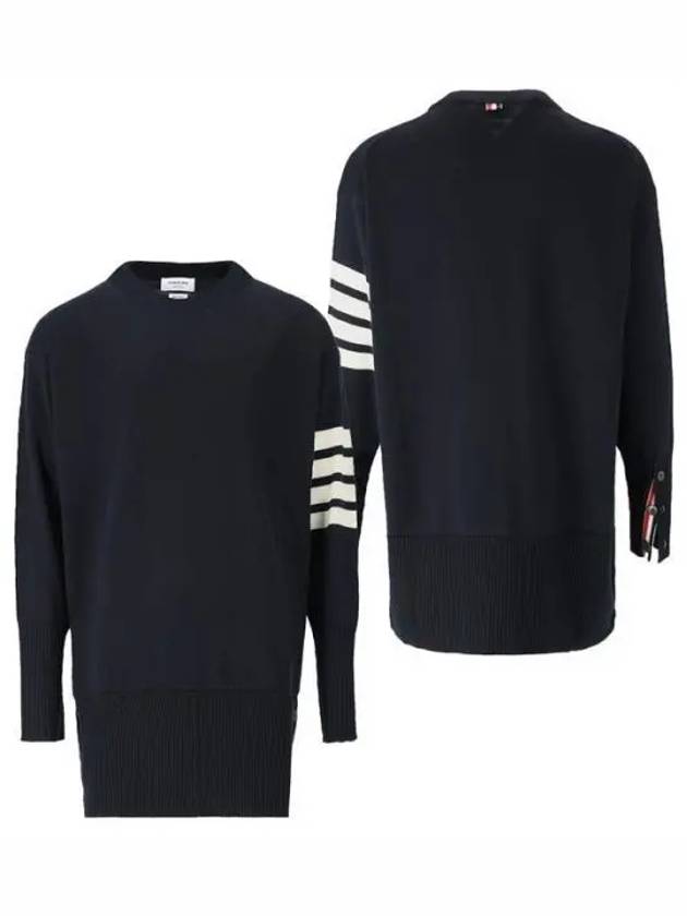 4 Bar Crew Neck Merino Wool Pullover Knit Top Navy - THOM BROWNE - BALAAN 2