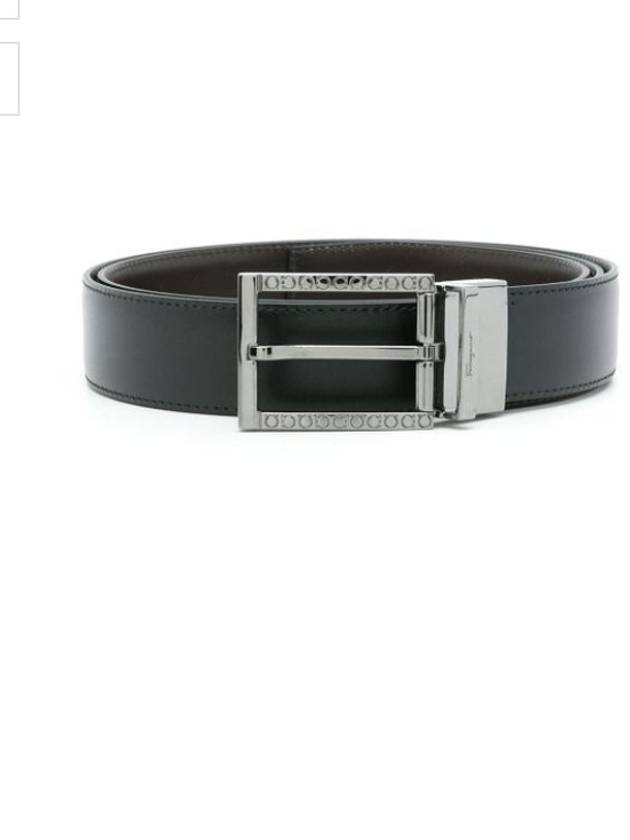 Men's Reversible Adjustable Leather Belt Black - SALVATORE FERRAGAMO - BALAAN 2