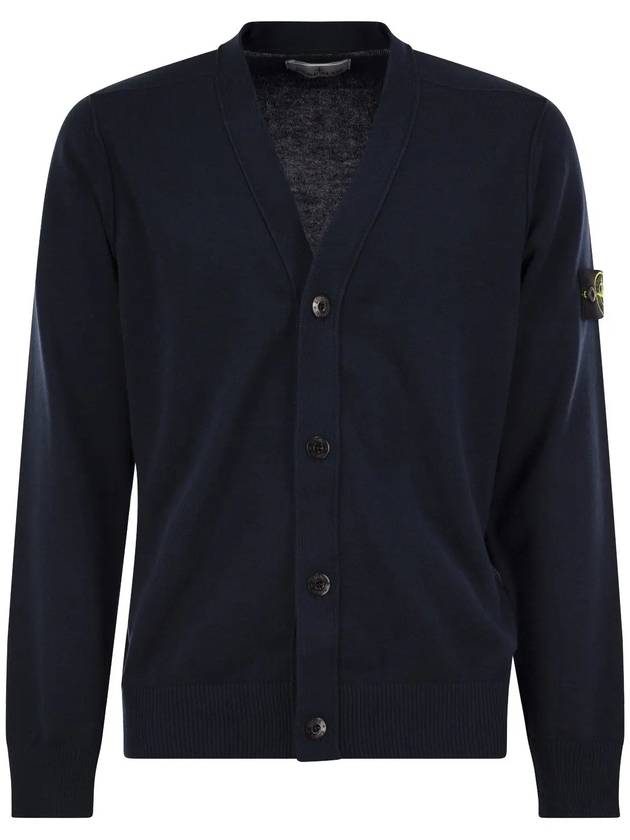 Waffen Organic Cotton V-Neck Cardigan Navy - STONE ISLAND - BALAAN 2