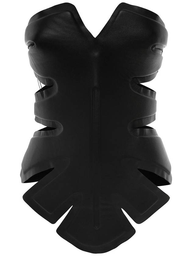 Black Padded Leaf Corset In Calf Leather Woman - DION LEE - BALAAN 1